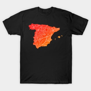 Colorful mandala art map of Spain with text in red and orange T-Shirt